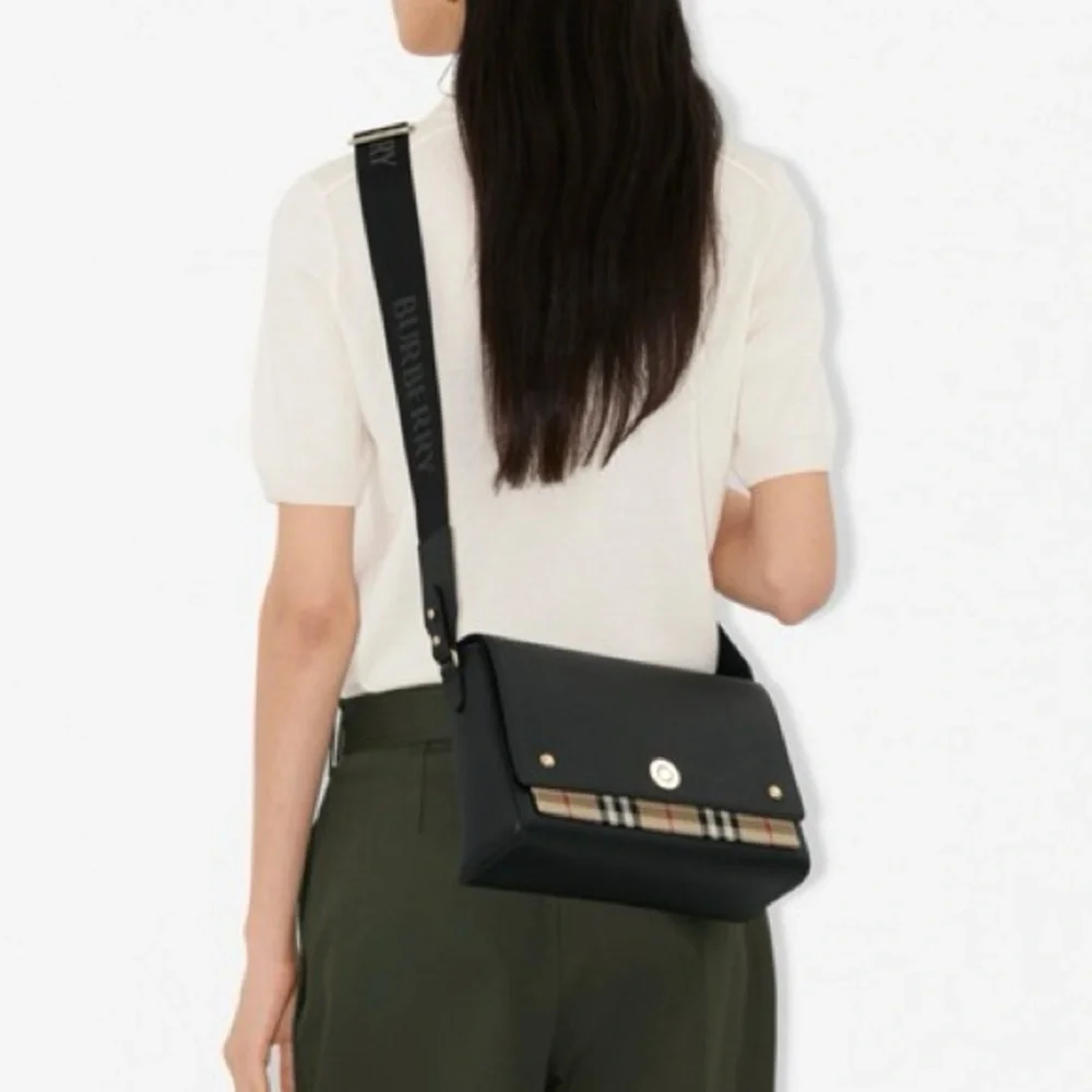 Burberry Archive Black Calf Leather & Check Note Adjustable Crossbody - Picture 16 of 16